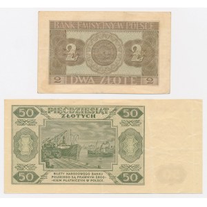 2 zł 1940 i 50 zł 1948 - zestaw (2szt)