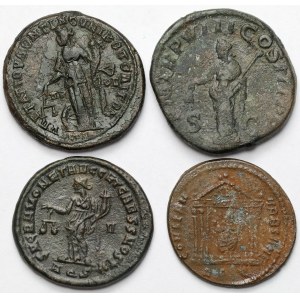 Empire romain, sesterces, follis et monnaie provinciale en bronze – lot de 4 pièces