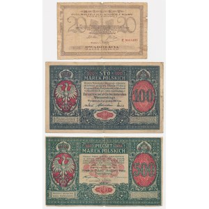 Generał 100 mkp 1916, 20 mkp 1919 Maj i 500 mkp 1919 Dyrekcja (3szt)