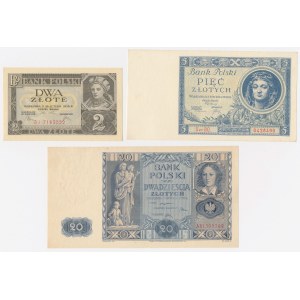 5 zł from 1930, 2 and 20 zł from 1936 - set (3 pieces)