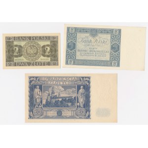5 zł from 1930, 2 and 20 zł from 1936 - set (3 pieces)
