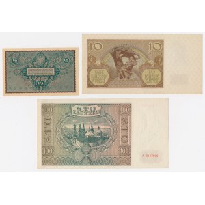 1/2 mkp 1920, 10 Złoty 1940 und 100 Złoty 1941 – Set (3 Stück)