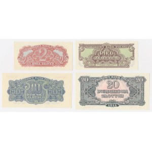 Set of REPRINTS from the 1944 issue - NO OVERPRINTS - 2, 5, 10, and 20 zł (4 pieces)