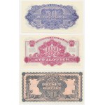 Zestaw REPRINTY emisji 1944 - bez nadruków - 50, 100 i 500 zł (3szt)