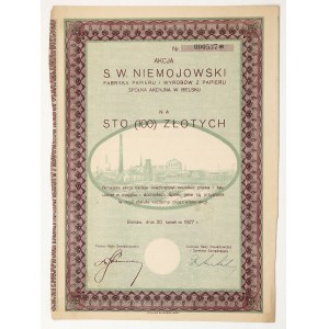 S.W. NIEMOJOWSKI Fabryka Papieru i Wyrobów z Papieru, 100 zł 1927