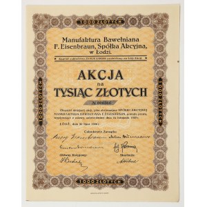 F. EISENBRAUN Cotton Mill in Łódź, 1,000 zł, 1926