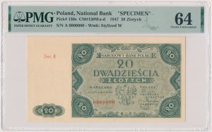 Wzór akceptacyjny 20 zł 1947 - A 0000000 - bez nadruków