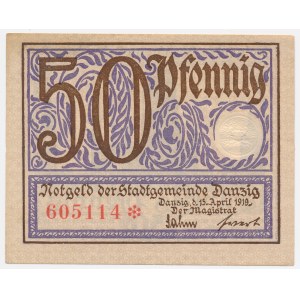Gdańsk, 50 pfennigs, 1919 – purple
