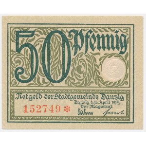 Gdańsk, 50 pfennigs, 1919 – green