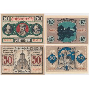 Olsztyn (Allenstein), 2x 10 and 2x 50 pfennigs, 1921 (4 pieces)