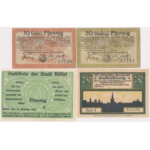 Pisz (Johannisburg), Rzeszel (Rossel), and Wystruć (Insterburg) — a set of emergency currency notes (4 pieces)