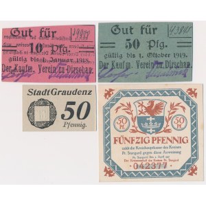 Tczew (Dirschau), Grudziądz (Graudenz), Starogard Gdański (Pr. Stargard) – Notgeld-Set (4 Stück)