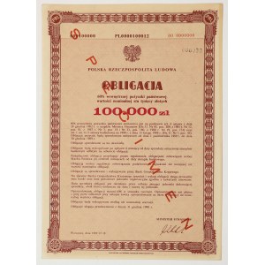 60 % Vnútroštátna pôžička, vzor dlhopisu v hodnote 100 000 PLN z roku 1989