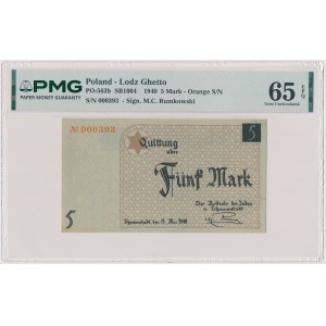 The Łódź Ghetto, 5 marks, 1940 - ENTWERTET - No. 000393