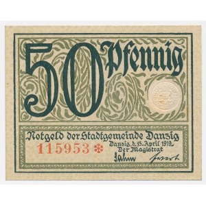 Gdańsk, 50 fenigov, 1919 – zelené