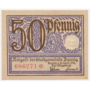 Gdańsk, 50 pfennigs, 1919 – purple