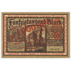 Gdańsk, 1 million marks, 1923—REPRINT of 50,000 marks—red