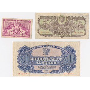 50 gr ...owym, 5 i 50 zł ...owe 1944- zestaw (3szt)