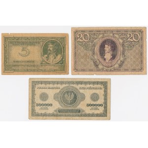 5, 20 mkp 1919 May and 500,000 mkp 1923 - set (3 pcs)