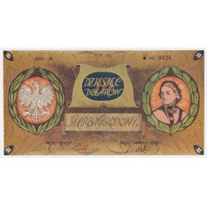 SKARB NARODOWY „... do wyzwolenia Polski spod jarzma rosyjskiego komunizmu”, Seria A - 10 dolarów 1952 - z podpisem gen. W. Andersa