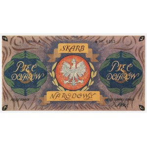 NATIONAL TREASURE “…for the liberation of Poland from the yoke of Russian communism,” Series A—$5, 1952—signed by Gen. W. Anders