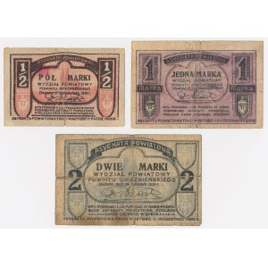 Gniezno/Witkowo, 1/2, 1, and 2 marks from 1919 - set (3 pieces)