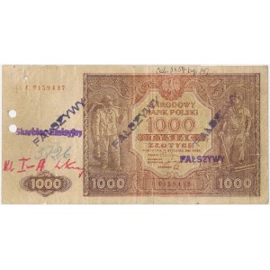 A counterfeit 1,000-złoty note from 1946