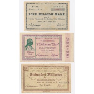 Stettin, 1,5 Millionen Mark und 100 Milliarden Mark, 1923 – Set (3 Stück)