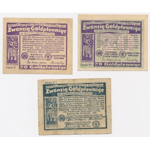 Wrocław (Breslau), 20 Goldpfennige 1923 – verschiedene Varianten (3 Stück)