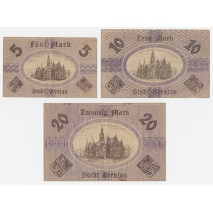 Wrocław (Breslau), 5, 10 und 20 Mark, 1918 – Set (3 Stück)