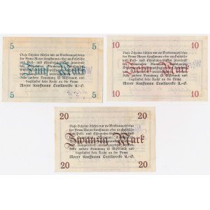 Wrocław (Breslau), 5, 10, and 20 marks, 1918 – “WERTLOS” postmark (3 pieces)
