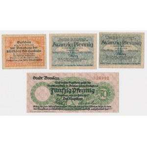 Wrocław (Breslau), 20 and 50 pfennigs, 1917–1920, and tram tickets (4 pieces)