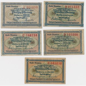 Wrocław (Breslau), 50 fenigs, 1917–1920 — complete set (5 pieces)