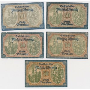 Wrocław (Breslau), 50 fenigs, 1917–1920 — complete set (5 pieces)