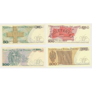 Set of 50, 100, 200, and 500 zł notes, 1982–1988 (4 pieces)