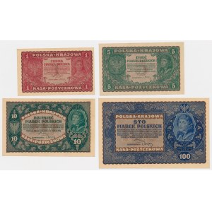 Set mit 1, 5, 10 und 100 Mkp, August 1919 (4 Stück)
