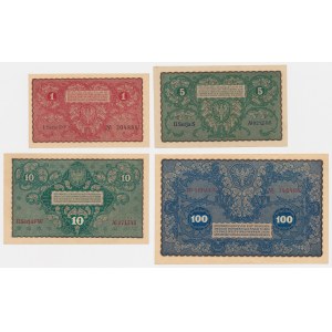 Set mit 1, 5, 10 und 100 Mkp, August 1919 (4 Stück)