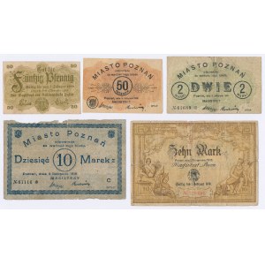Poznań (Posen), 10 pfennigs - 10 marks 1918-1919 (5 pièces)