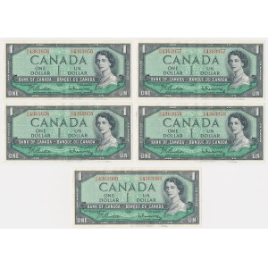 Kanada, 1 Dollar 1954 - kolejne numery (5szt)