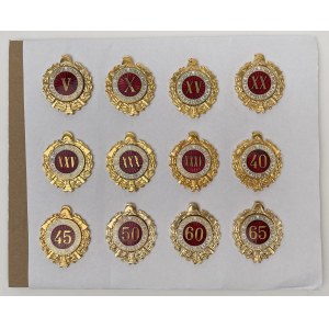 People's Republic of Poland, Volunteer Fire Department Badges—for Years of Service—set (12 pieces)