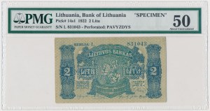 Litwa, SPECIMEN 2 Litu 1922 - perforacja PAVYZDYS