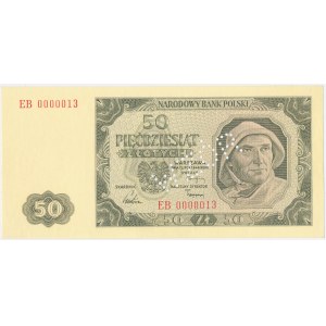 50 zł 1948 - EB 0000013 con perforazione WZÓR - il cosiddetto “modello Jaroszewicz”