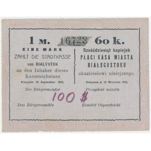 Białystok, 1 marka = 60 kopějek, 1915 – formulář s poznámkou „100 $“