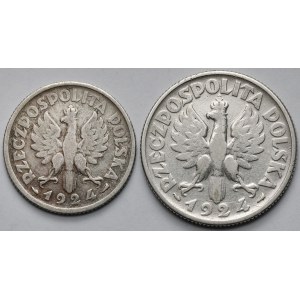 1 and 2 zlote, 1924: Woman and Ears of Wheat, Paris - set (2 pcs)