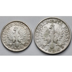 1 und 2 Złoty 1924 „Frau und Ähren“, Paris – Set (2 Stück)