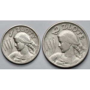 1 and 2 zlote, 1925, Woman and Ears of Wheat, London - set (2 pieces)
