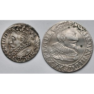 Sigismund III Vasa, Kraków 3-grosz coin, 1601, and Malbork 6-grosz coin, 1596—set (2 pieces)