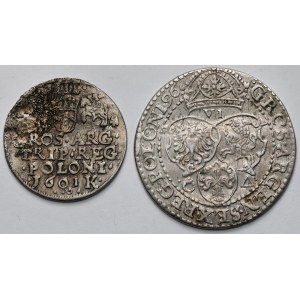 Sigismund III Vasa, Kraków 3-grosz coin, 1601, and Malbork 6-grosz coin, 1596—set (2 pieces)