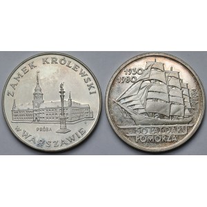 Próba SREBRO 100 złotych 1975-1980 Zamek Królewski i Dar Pomorza - zestaw (2szt)