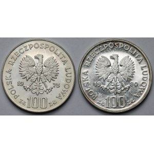 Próba SREBRO 100 złotych 1975-1980 Zamek Królewski i Dar Pomorza - zestaw (2szt)